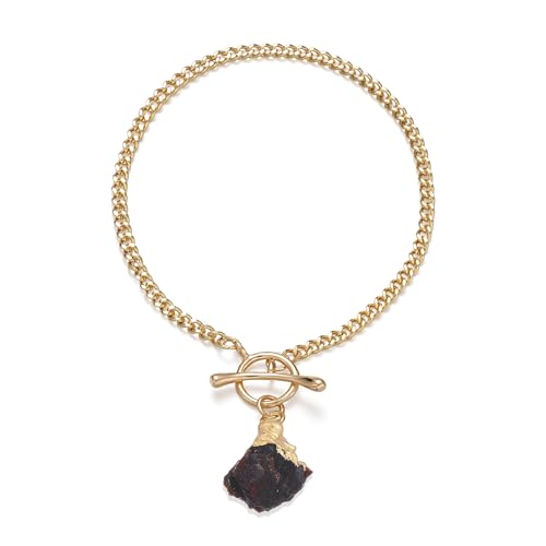 Crystal Bracelet for Women, Dainty 14K Gold Plated Chain Bracelet | Handmade Healing Crystals and Stones Spiritual Jewelry Gifts for Women - style: Garnet Bracelet