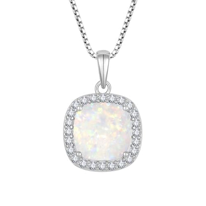 Birthstone Necklace for Women 925 Sterling Silver Princess Cut Halo Necklace Pendant Jewelry for Mom Wife - color: Miky White