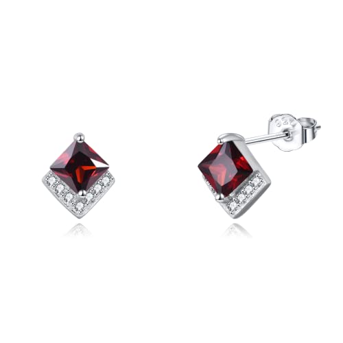 Birthstone Stud Earrings Sterling Silver Square Created Crystal Earrings Cubic Zirconia Hypoallergenic Piercing Jewelry Small Gifts for Women Mothers - color: Jan-Granet