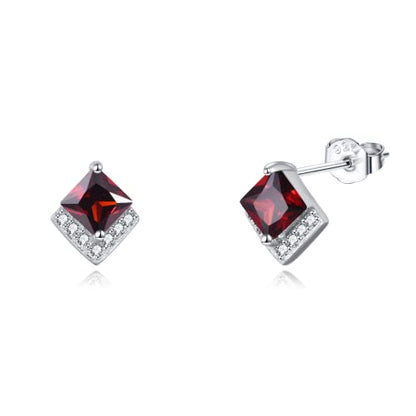 Birthstone Stud Earrings Sterling Silver Square Created Crystal Earrings Cubic Zirconia Hypoallergenic Piercing Jewelry Small Gifts for Women Mothers - color: Jan-Granet