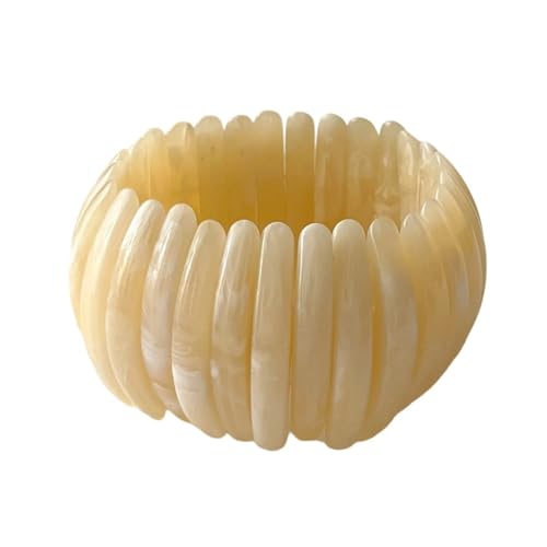Boho Retro Acrylic Resin Stretch Bangle Bracelets Colorful Wide Chunky Irregular Geometric Tube Bead Wristband Statement Bracelet for Women Fashion Party Wedding Jewelry Gifts - color: Beige