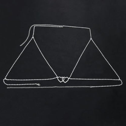 Body Chain Sexy Pure Desire Diamond Chest Chain Versatile Hanging Neck Love Body Chain Accessories Suitable for Women - style: silver