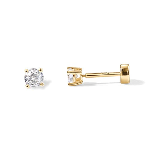PAVOI 14K Gold Plated Solid 925 Sterling Silver Post Cubic Zirconia Stud Flat Back Earrings for Women | Cartilage Earring | Helix Piercing Jewelry | Small Stud Earrings for Women - color: Yellow Gold, size: 3mm