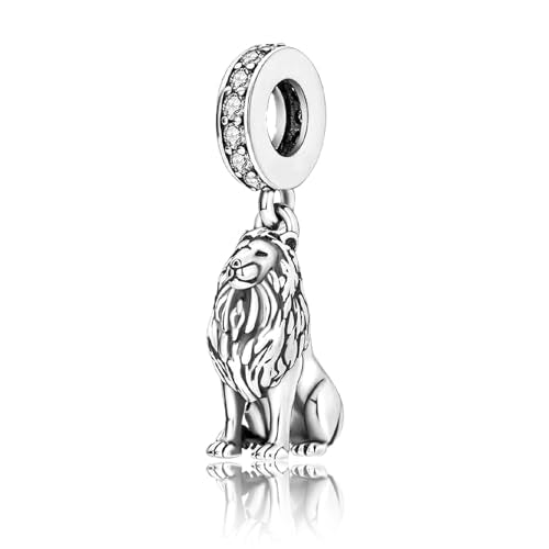 S925 Sterling Silver Cute Bead Charm for Pandora Bracelets and Necklaces | Lucky Clover Cute Animal Pink Bow Cherry Butterfly Pendant Bead Charms Jewelry Making Gifts for Women Valentines Mother's Day - style: Lion Dangle Charm