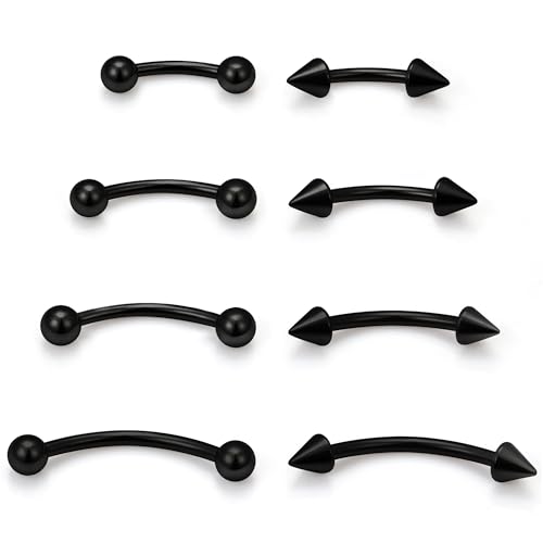 Eyebrow Piercing Jewelry Surgical Steel Curved Barbell Tiny Eyebrow Ring Vertical Labret Lip Jewelry Ear Rook Navel Small Belly Button Ring for Women Men 20g 16g 6mm/8mm/10mm/12mm - color: Black tone Eyebrow Piercing Jewelry 16G