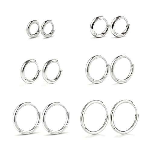 Small Gold Silver Hoop Earrings for Women Men | Stainless Steel Huggie Hoops Earring Stacks for Multiple Piercing 6mm-16mm - color: Silver, 6 Pairs: 6/8/10/12/14/16mm