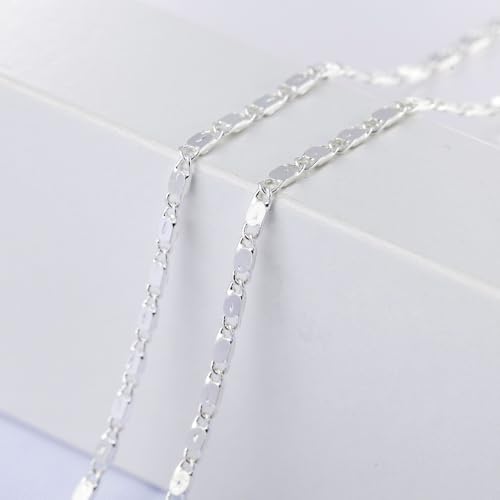 Gold Silver Necklace Chain With Adjustable Lobster Clasp, Diamond Cut Geometric Gold Beads Stationed on Dainty 2mm Cable Box Chain, 16 Inches Rolo Oval Figaro Link Singapore Chain. - color: Silver02