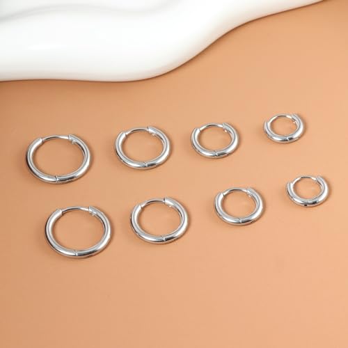 Small Hoop Earrings for Women Men Girls 14k Real Gold Plated Thin Gold Huggie Hoops Set for Cartilage Helix Hypoallergenic Surgical Stainless Steel 6/8/10/12mm - color: Silver, style: Regular-2.0mm