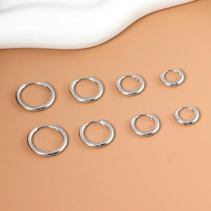Small Hoop Earrings for Women Men Girls 14k Real Gold Plated Thin Gold Huggie Hoops Set for Cartilage Helix Hypoallergenic Surgical Stainless Steel 6/8/10/12mm - color: Silver, style: Regular-2.0mm