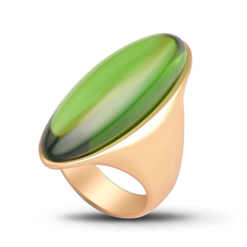 HAIXIAN Exaggerated Gemstone Ring,Big 14K Gold Plated Eye Shape Stone Chunky Statement Ring,Cocktail Party Ring Jewelry Gift for Women - color: A04_Green