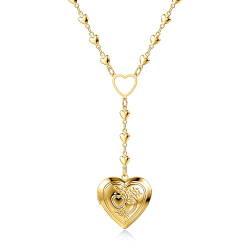 Personalized Heart Locket Necklace for Women Stainless Steel- Heart Necklace - color: Gold-C