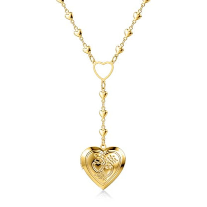 Personalized Heart Locket Necklace for Women Stainless Steel- Heart Necklace - color: Gold-C