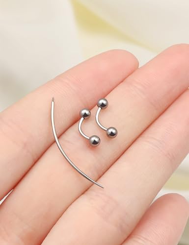 Eyebrow Piercing Jewelry F136 Titanium Internally & externally Threaded Curved Barbell Vertical Labret Lip Jewelry Ear Rook Navel Belly Button Ring Women Men 20g 18g 16g 6mm/8mm/10mm/12mm - color: 6mm 20G Internal Thread Titanium Ball Eyebrow Rings
