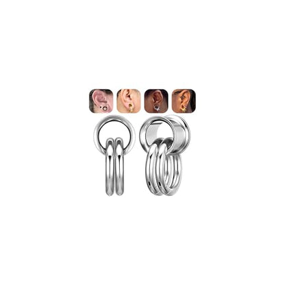 1 Pair Ear Guages with Rings 316L Stainless Steel Saddle Plugs for Ears Hypoallergenic Hoop Earrings Weights Stretchers Ears Tunnels Expander Piercing 0G 00G 1/2" 9/16" - color: Silver;00G(10mm)