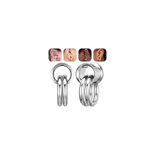 1 Pair Ear Guages with Rings 316L Stainless Steel Saddle Plugs for Ears Hypoallergenic Hoop Earrings Weights Stretchers Ears Tunnels Expander Piercing 0G 00G 1/2" 9/16" - color: Silver;00G(10mm)