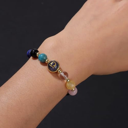 Zodiac Bracelets for Women 12 Constellations Healing Crystal Stone Beads Bracelet Birthday Zodiac Gifts Horoscope Spiritual Bracelet - color: Libra