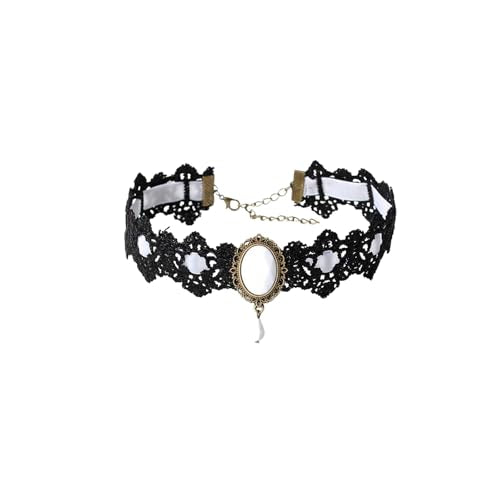 Atiptu Gothic Lace Choker Necklace for Women Black Lace Choker Necklace Vintage Red Crystal Pendant Necklaces Vampire Necklaces Halloween Costume Accessories - color: White