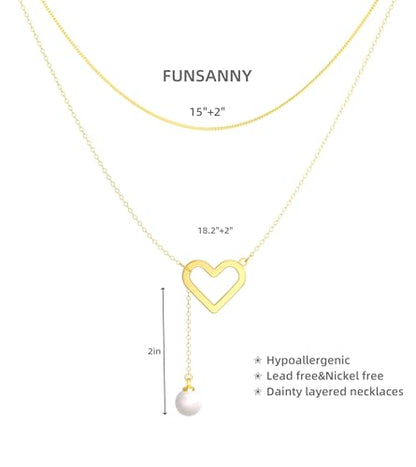 Lariat Gold Necklace for Women, Dainty Long Necklace 14k Gold Plated/Silver Y-Shaped Pendant Necklace Trendy Layered Cz Beaded Chain Drop Necklaces Simple Gold Jewelry for Women Gift - style: LC-2NK-24303-GDW