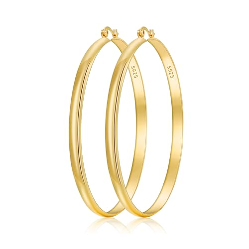 Apsvo Hoop Earrings for Women, 5mm Wide 14K Gold Plated/Silver Hoop Earring Hypoallergenic 925 Sterling Silver Earrings Lightweight Large Earrings for Women - color: Gold &70mm