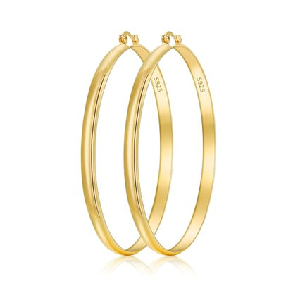 Apsvo Hoop Earrings for Women, 5mm Wide 14K Gold Plated/Silver Hoop Earring Hypoallergenic 925 Sterling Silver Earrings Lightweight Large Earrings for Women - color: Gold &70mm