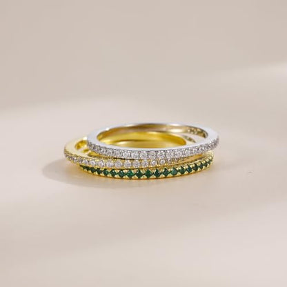 EAMTI 2mm 925 Sterling Silver Wedding Band Half Eternity Stackable Engagement Ring Size 3-13 - color: Green CZ-1.5mm