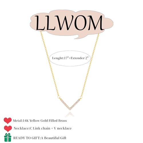 LLWOM Gold Necklace for Women-14k Gold Plated Infinity Necklace Star Of David Necklace Evil Eye Cross Pendants Heart Dainty Gold Necklace For Women - color: Gold-LetterV