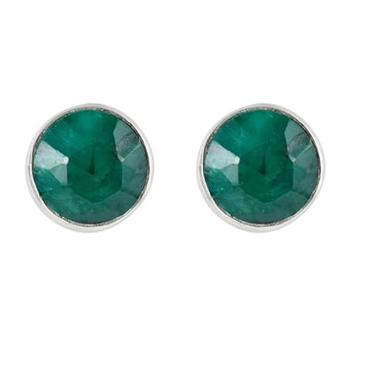 5 MM Natural Gemstone 925 Sterling Silver Hypoallergenic Studs Earrings Jewelry for Women Dainty Trendy Antiqued Silver Birthstone Earrings Jewelry Gifts for Women and Her - color: Emerald