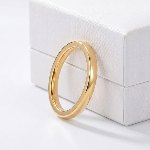 2mm 4mm 6mm Thin Titanium Wedding Rings Band for Women Man - color: Gold-2mm