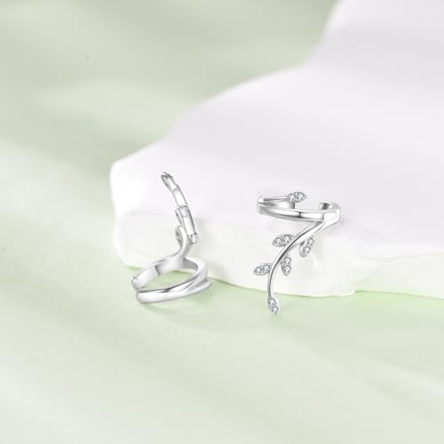 Celtic Knot/Celtic Knot/Bat/Filigree Viking Earrings 925 Sterling Silver Non Piercing Ear Cuff Earrings Cool Earring Cuff for Women Men - color: Leaf Ear Cuff