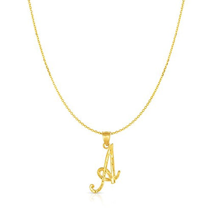 Floreo 10K Yellow Gold Charm Pendant Letter A-Z Personalized Alphabet Initial Name with optional 18 Inch Necklace - style: A with Chain