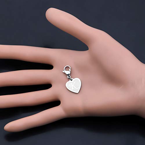 FAADBUK Initial Letter A-Z Alphabet Heart Charms for Jewelry Bracelet Keychain Necklace Initial Stainless steel Clasp Clip on Charm - color: intial K