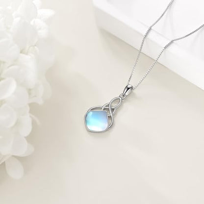 YAFEINI Irish Celtic Pendant Necklace Sterling Silver Natural Stone Teardrop Necklace Jewelry Gifts For Women Girls - color: Moonstone necklace
