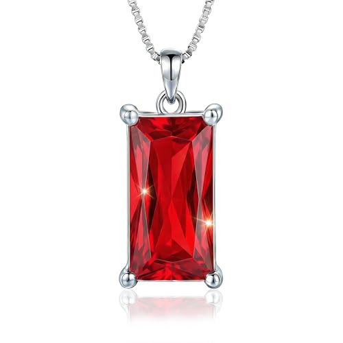 8mm x 16mm Square Birthstone Pendant Necklace – Fashion charming Sterling Silver Gift for women - color: July
