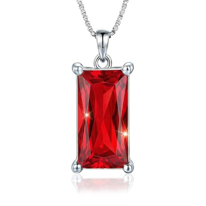 8mm x 16mm Square Birthstone Pendant Necklace – Fashion charming Sterling Silver Gift for women - color: July