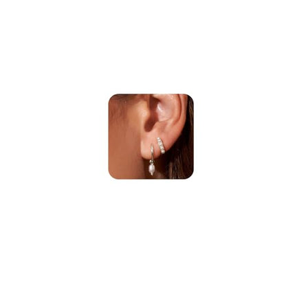 Gold Plated Earrings for Women, 14k Gold Plated Earring Stack Hypoallergenic Pearl Drop Earring Dainty Earrings for Women Trendy Cute Small Huggie Hoop Earring Fashion Womens Jewelry - color: SET17