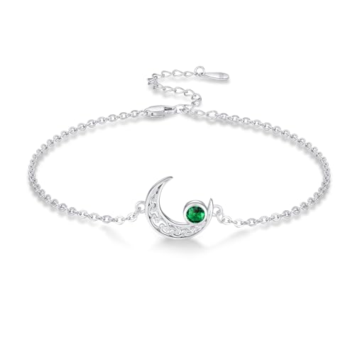 Moon Bracelet for Women 925 Sterling Silver Moonstone/Birthstone Moon Bracelet Butterfly/Dragonfly Bracelet Celtic Moon Butterfly Dragonfly Jewelry Gifts for Women - style: 05-May Birthstone