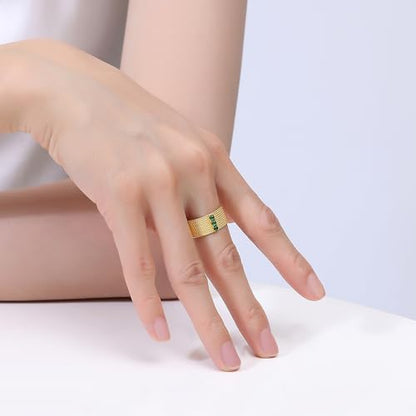MRW Rings For Women Handmade Natura Green 925 Sterling Silver Gold Plated Zircon Ring Jewelry For Women - color: NATURAL JADE（Gold Plated）