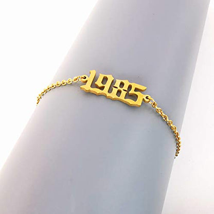 CSIYANJRY99 Birth Year Ankle Bracelets for Women14K Gold Plated Birth Year Number Anklets Adjustable Chain Beach Foot Ankle Bracelets for Women Birthday - style: 1985
