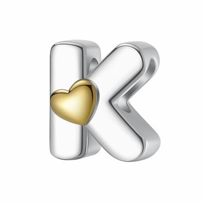 A~Z Alphabet Charm Letter Beads 925 Sterling Silver with Heart-shaped 5A Cubic Zircon Stones fits Pandora European Bracelets Necklace Jewelry Gift for Women - style: K Letter Charms