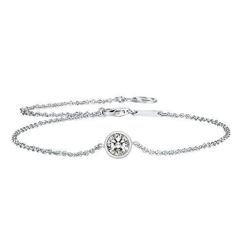 Solid 925 Sterling Silver Bracelets for Women, Dainty Interlocking Circles Cubic Zirconia Adjustable Chain Bracelet, Trendy Stackable Link Bracelets, Simple Cute Jewelry Gifts - color: Silver Bezel-Set CZ