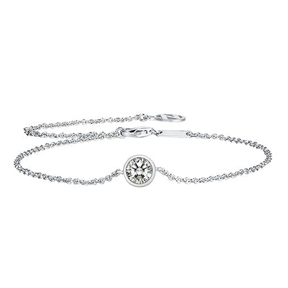 Solid 925 Sterling Silver Bracelets for Women, Dainty Interlocking Circles Cubic Zirconia Adjustable Chain Bracelet, Trendy Stackable Link Bracelets, Simple Cute Jewelry Gifts - color: Silver Bezel-Set CZ
