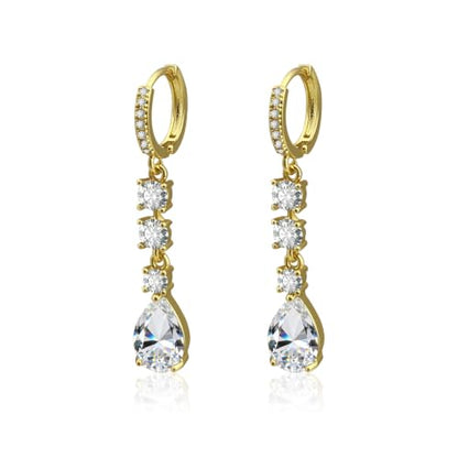 Dangle Earrings for Women, 14K Gold Plated Long Tassel Zircon CZ Huggie Drop Earrings, Trendy Long Chain Earrings for Wedding Party Prom Jewelry Gift - style: Pave CZ