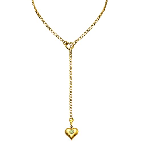 Heart Layer Pendant Necklace for Women, Adjustable Slip Chain with Colorful Gemstone & Heart Clasp - color: Gold-Green