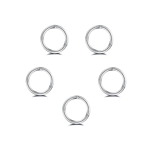 5Pcs Stainless Steel 16G 18G Sleeper Hoop Earrings for Women Men Septum Hinged Clicker Nose Lip Ring Helix Daith Cartilage Tragus Piercings Tiny Small Huggie Hoops Hypoallergenic Sensitive Ears Jewelry - style: 8mm in Silver 18G
