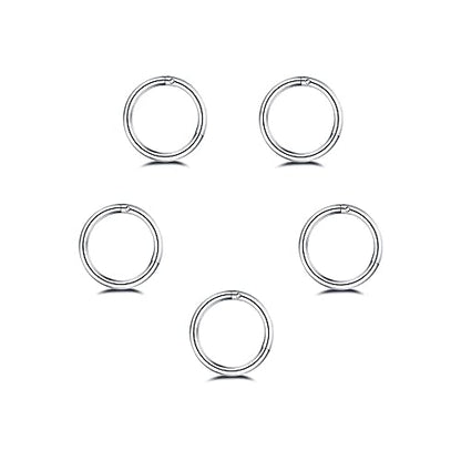 5Pcs Stainless Steel 16G 18G Sleeper Hoop Earrings for Women Men Septum Hinged Clicker Nose Lip Ring Helix Daith Cartilage Tragus Piercings Tiny Small Huggie Hoops Hypoallergenic Sensitive Ears Jewelry - style: 8mm in Silver 18G