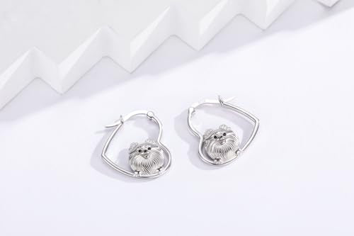 LES OSEWA Dog Animal Earrings Sterling Silver Animal Heart Hoop Dangle Earrings Cute Jewelry Gifts for Women - color: Pomeranian