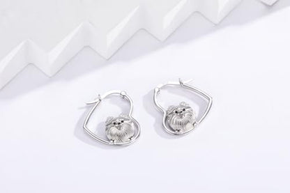 LES OSEWA Dog Animal Earrings Sterling Silver Animal Heart Hoop Dangle Earrings Cute Jewelry Gifts for Women - color: Pomeranian