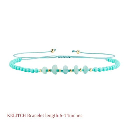 KELITCH Women Natural Stone Beads Anklet Boho Color Beaded Ankle Adjustable Foot Chain Jewelry for Summer Beach Holiday - color: Light Blue 08A