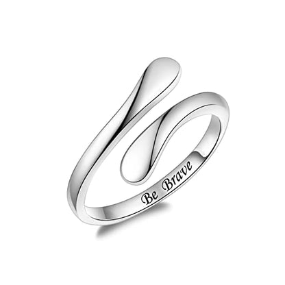 Fookduoduo 925 Sterling Silver Ring Inspirational Jewelry adjustable Wrap Open Rings for Women - style: Be Brave