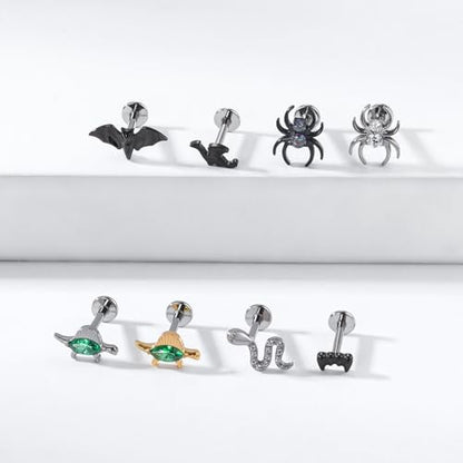 1pcs G23 Titanium Flat Back Earrings Studs 16g F136 Implant Grade Titanium Labrets Press Fit Threadless Push In Dainty Cartilage Helix Conch Lobe Lip Tragus Piercing Jewelry - style: 1pcs 16G Spider